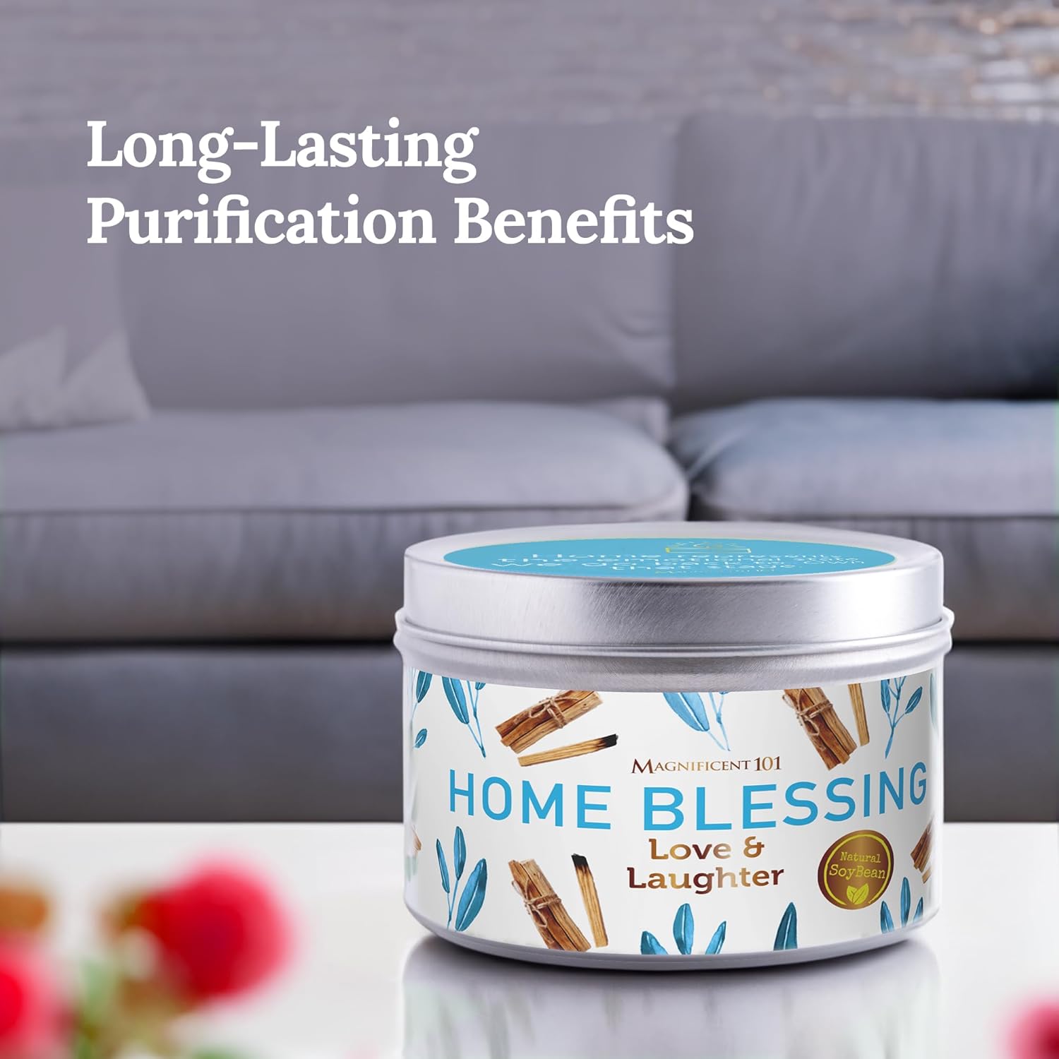 Long-Lasting Home Blessing - Love & Laughter Aromatherapy Smudge Candle - 6 Oz - 35-Hour Burn - Soy Wax, Sage, Bergamot & Sandalwood - Meditation & Manifestation - Sage Candle
