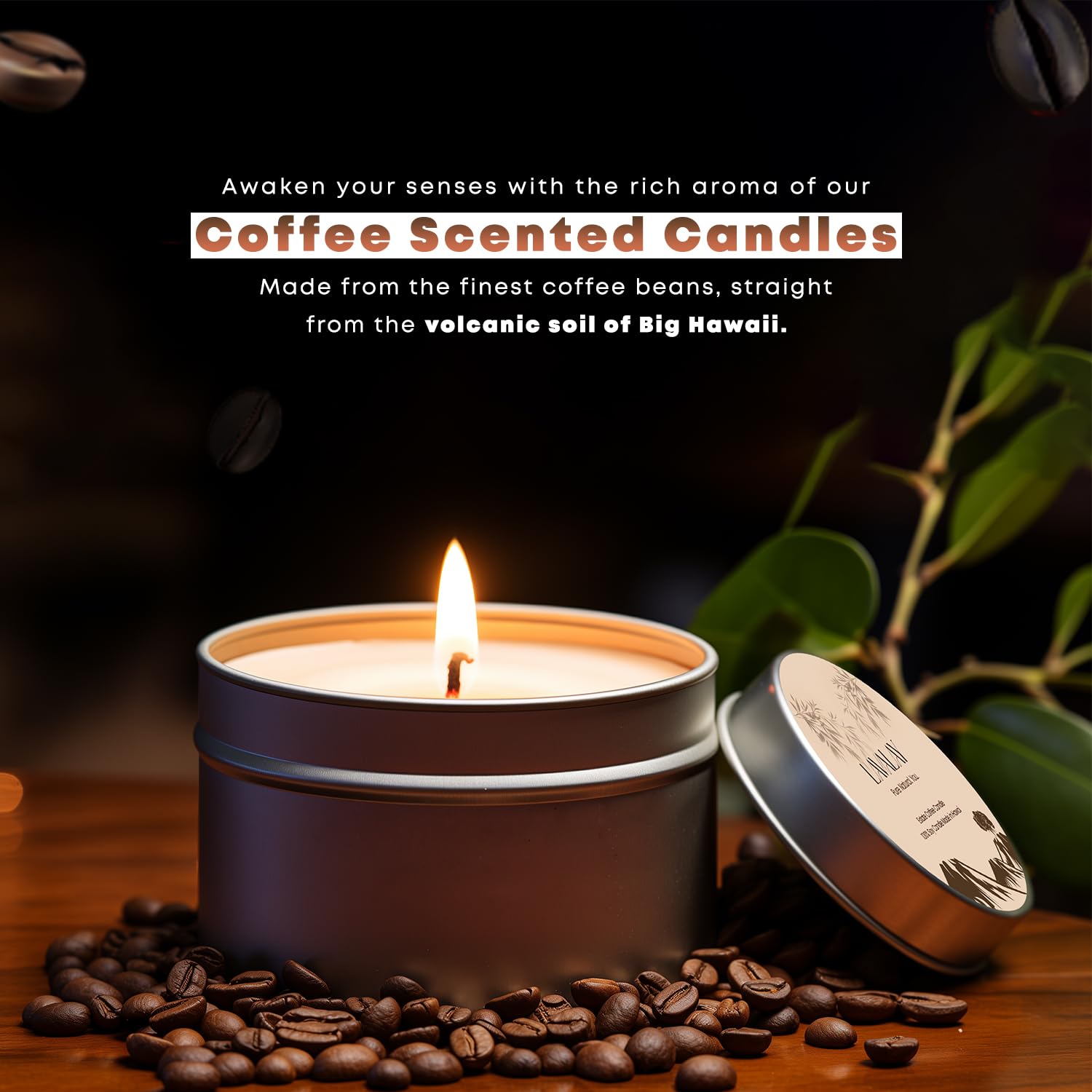 Kona Coffee Bean Scented Candle – 6 Oz Natural Soy Wax Candle With Strong Coffee Aroma – Long Lasting, Clean Burning, Relaxing Gift For Women & Men, Mother’S Day, Birthday & Home Décor