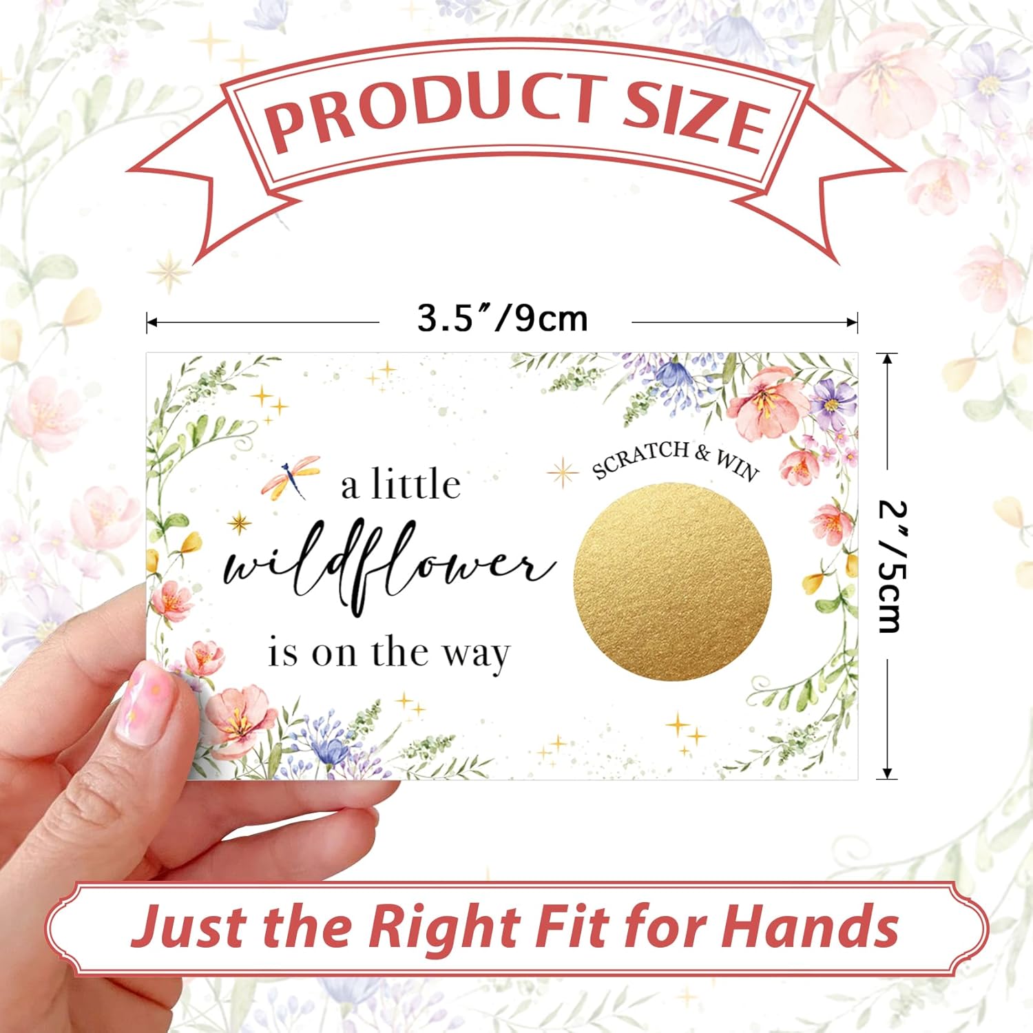 Baby Shower Game For Adults - Floral Scratch Off Activity Cards, 50-Pack “A Little Wildflower Is On The Way” - Premium Gender Reveal & Party Game For Guests -W1