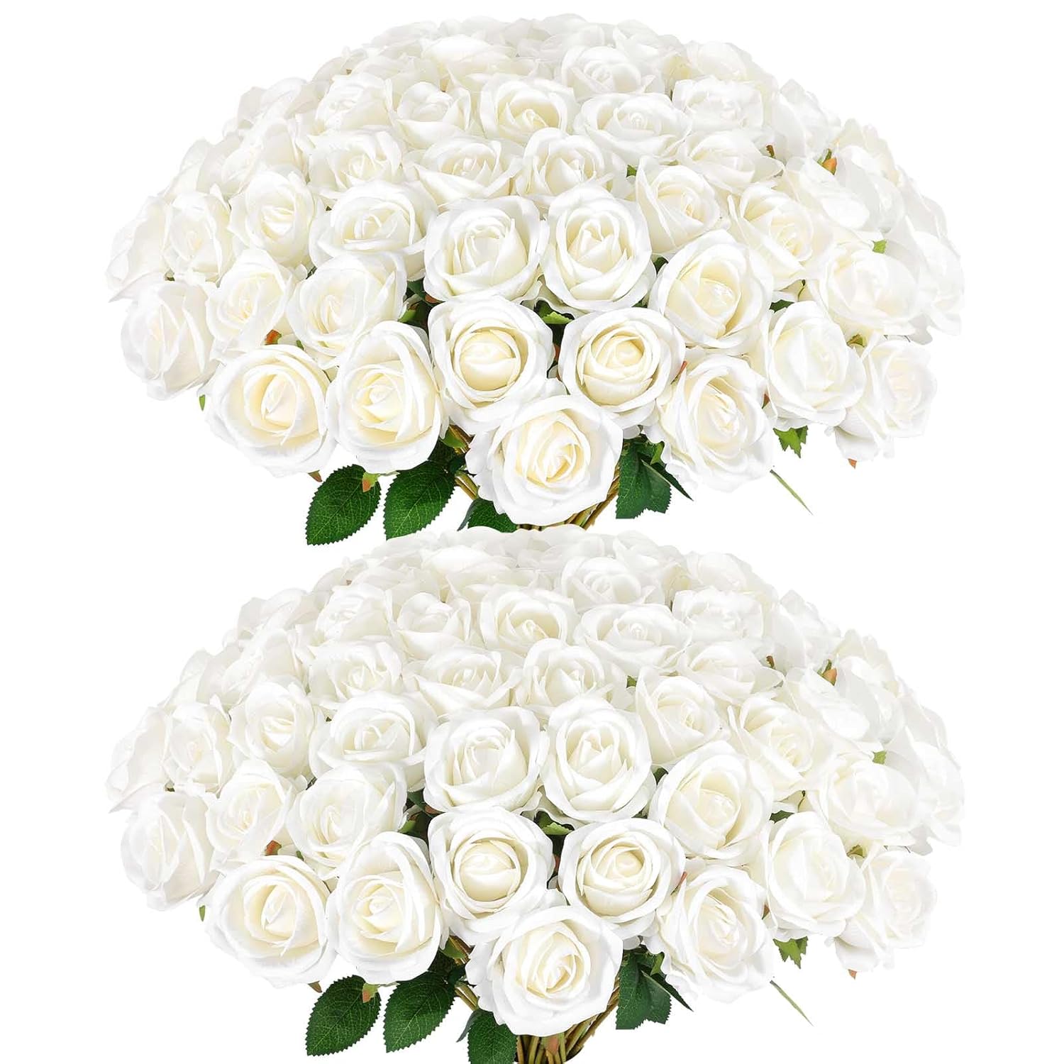 60 Pcs Artificial Roses Bulk Velvet Silk White Roses White Roses For Wedding Centerpieces Bridal Bouquet Mohter'S Day Valentine'S Day Home Decor (60, White)