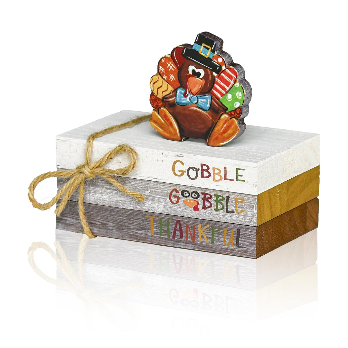 Smile Thanksgiving Wooden Decor Indoor, Turkey Decor Gobble Thankful Faux Books Bundle, Thanksgiving Table Tiered Tray Kitchen Decorations