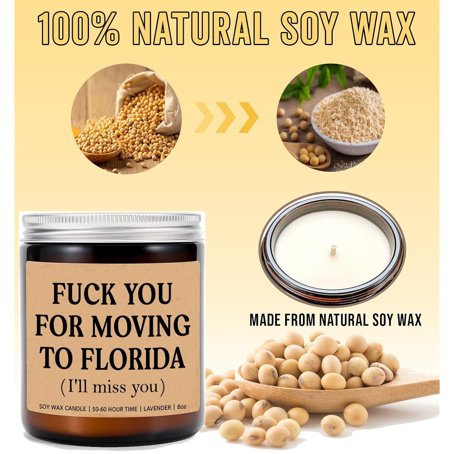 F*Ck You For Moving To Florida Candle - Funny Moving Away Candle - Florida New Homeowner Gift - Transferred Work To Florida - New State Gift - Miss You Candle - Lavender Soy Candle 8Oz