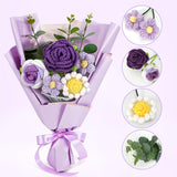 Crochet Flowers Bouquet, Knitted Rose Daisy Bouquet With Exquisite Purple Wrap Eternal Blessing For Mom Gift, Christmas Valentine'S Day Birthday Wedding For Her