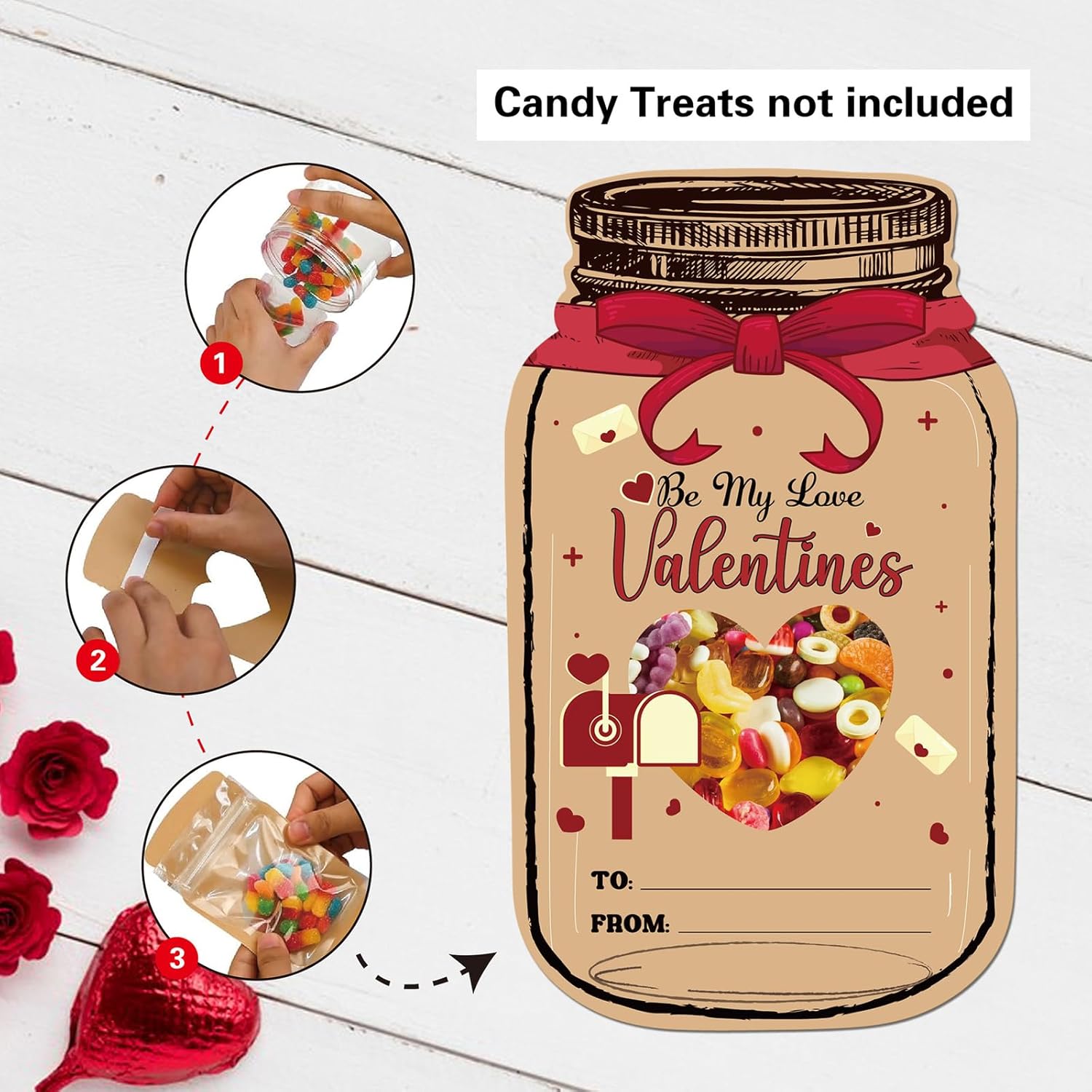Valentines Day Cards Mason Jar Happy Valentines Cards Funny Gifts For Exchange Party Favors (Candy Not Included) 50 Pack