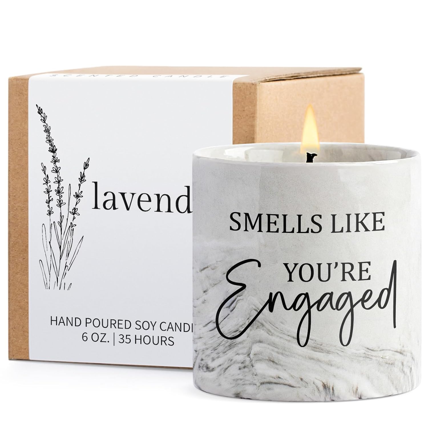 Engagement Gifts For Couples - Gift For Newly Engaged Couple, Fiance Wedding Bride Gift, Engaged Present 6 Oz Lavender Ceramics Candle