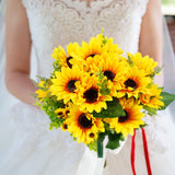 Sunflowers Artificial Flowers 2 Bunches Fake Sunflowers Silk Flowers Sunflower Bouquet Yellow Flowers Wedding Decor Home Hotel Office Party Garden Decorative Flowers Table Centerpiece
