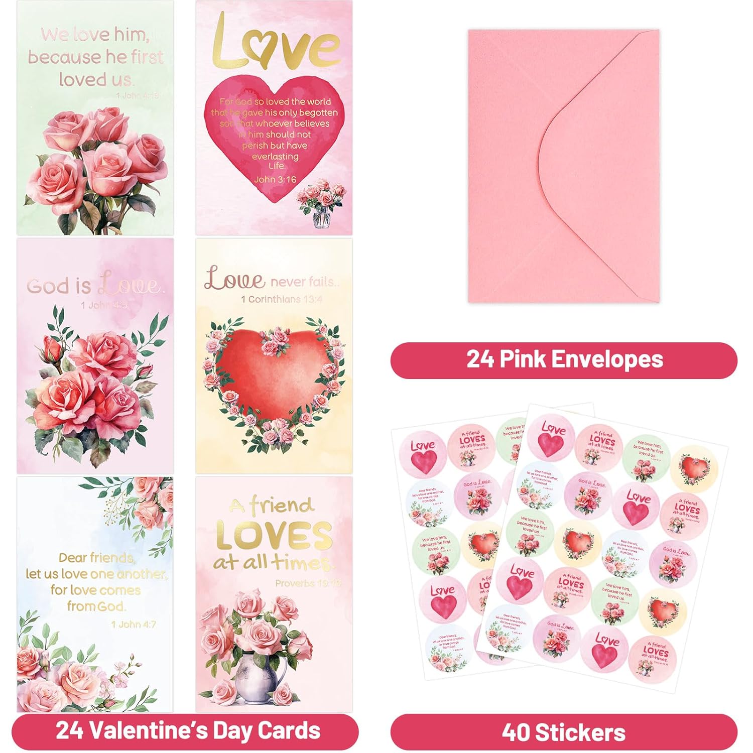 Religious Valentines Day Cards Christian Greeting Card Bulk Gold Foil Assortment Cards With Envelopes