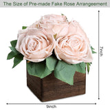 Dining Table Centerpiece Set Of 3 - Pre-Made Aritifial Rose With Wooden Vase Fake Floral Arrangment Faux Flower For Wedding Bridal Tea Party Event Decorations - Boho