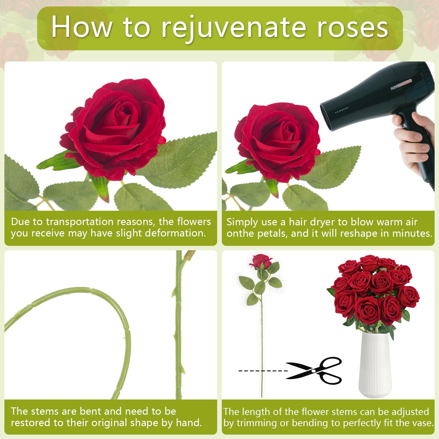 12 Pcs Red Roses Artificial Flowers, Real Touch Fake Velvet Flowers With Stems In Bulk For Diy Home Decor, Wedding, Party, Mother'S/Valentine'S Day Gifts