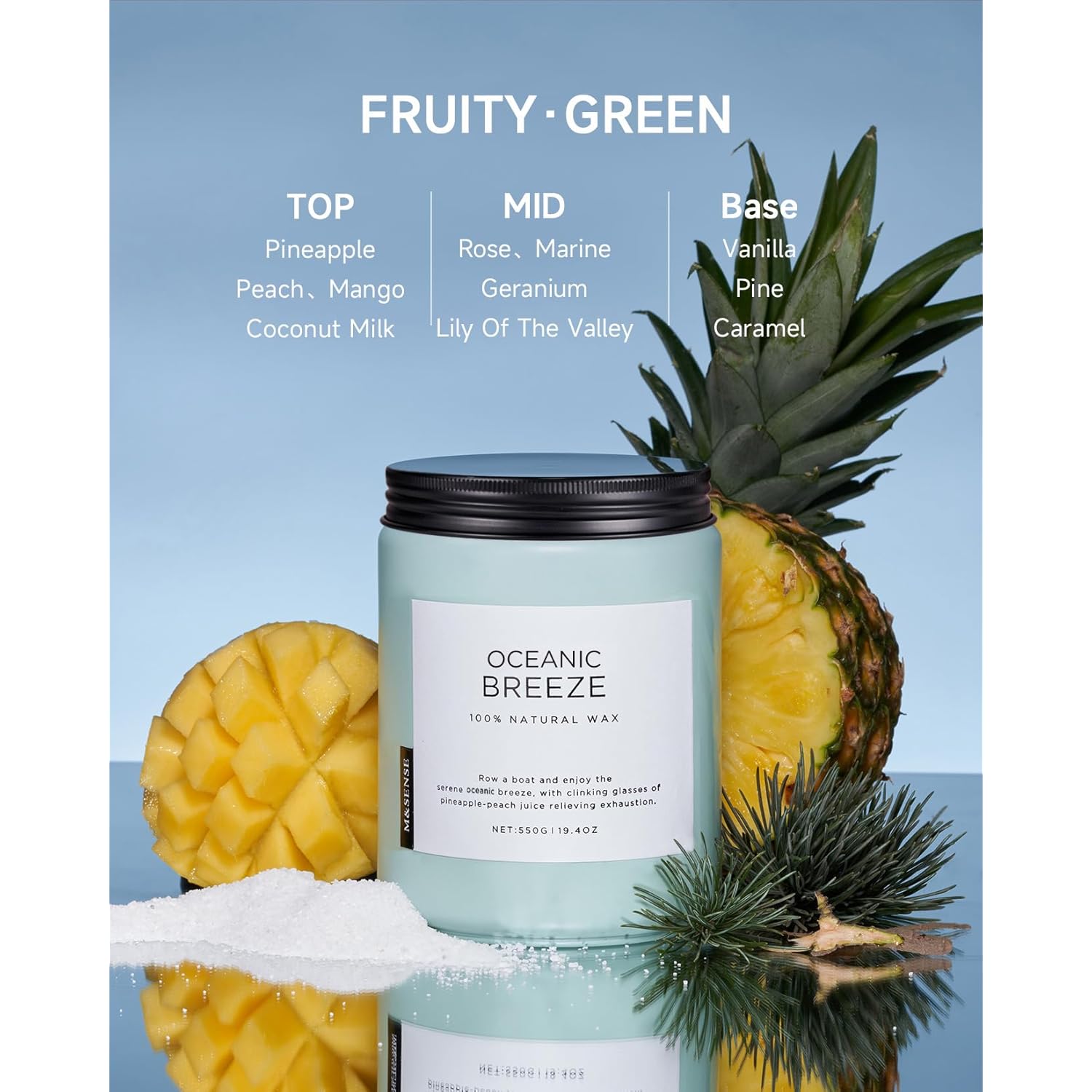 Candle Oceanic Breeze Scented, 19.4Oz 110 Hour Long Lasting 2 Wick Pineapple & Mango Scent Natural Soy Candles For Home Scented For Stress Relief & Women/Men