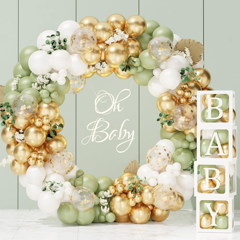 Baby Shower Decorations For Boy Girl - 183Pcs Sage Green Balloon Arch