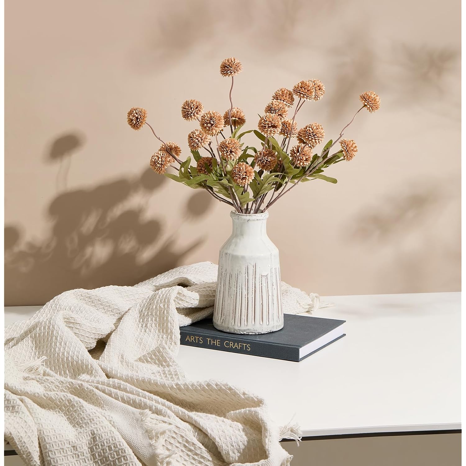 5Pcs Fall Pompon Mums Artificial Flowers,Fake Kiku Mini Silk Chrysanthemum With Long Stems - Fall Mum Faux Flowers For Diy Bouquet Centerpieces Wedding Fillers Autumn Home Decoration(Light Taupe)