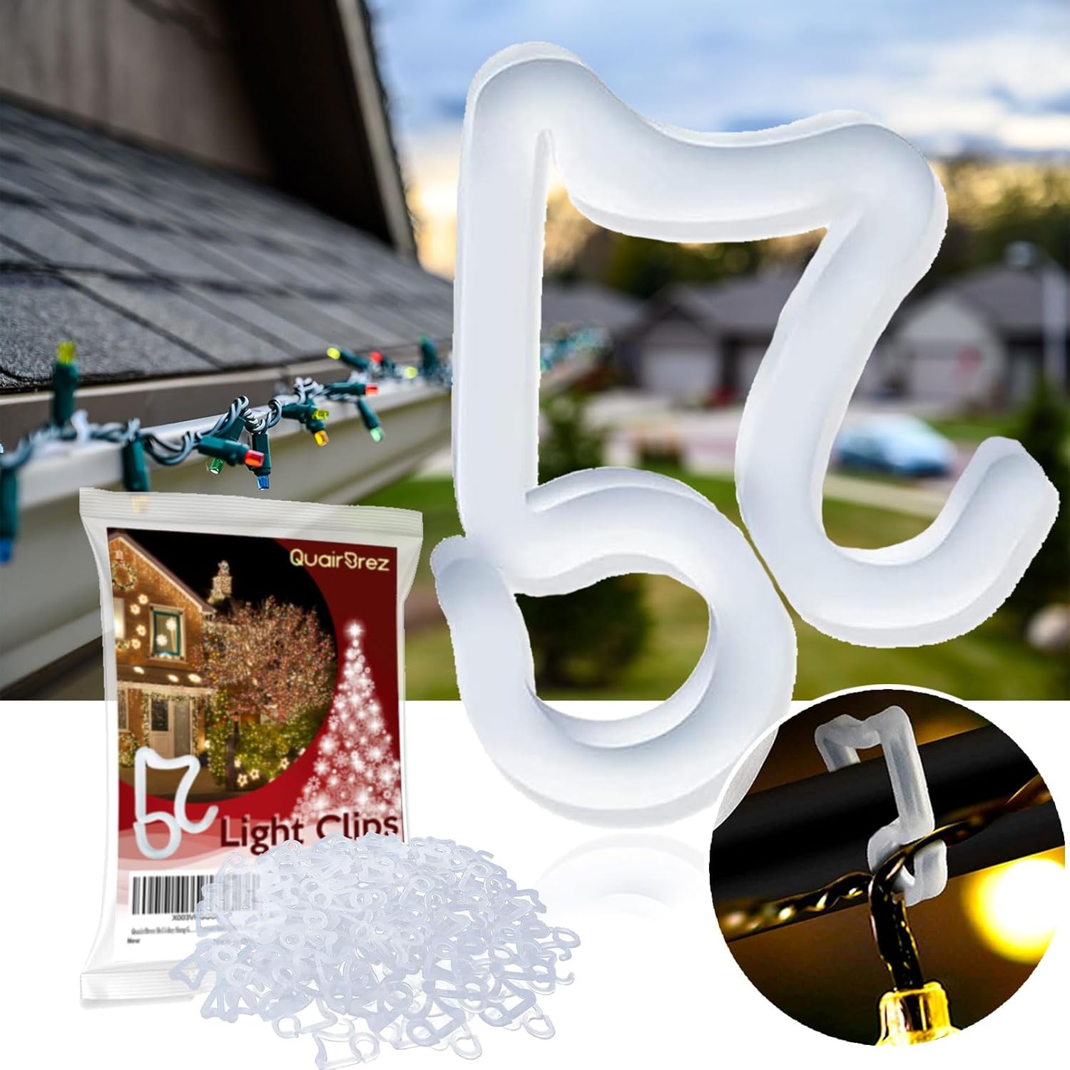 Holiday Light Clips 100 Pcs Sturdy Christmas Light Clips Light Hanger Hooks For Gutters, Strengthen Light Hooks For Holiday Party Light Strings Outdoor Hang Gutter Hooks For Halloween Xmas Decoration