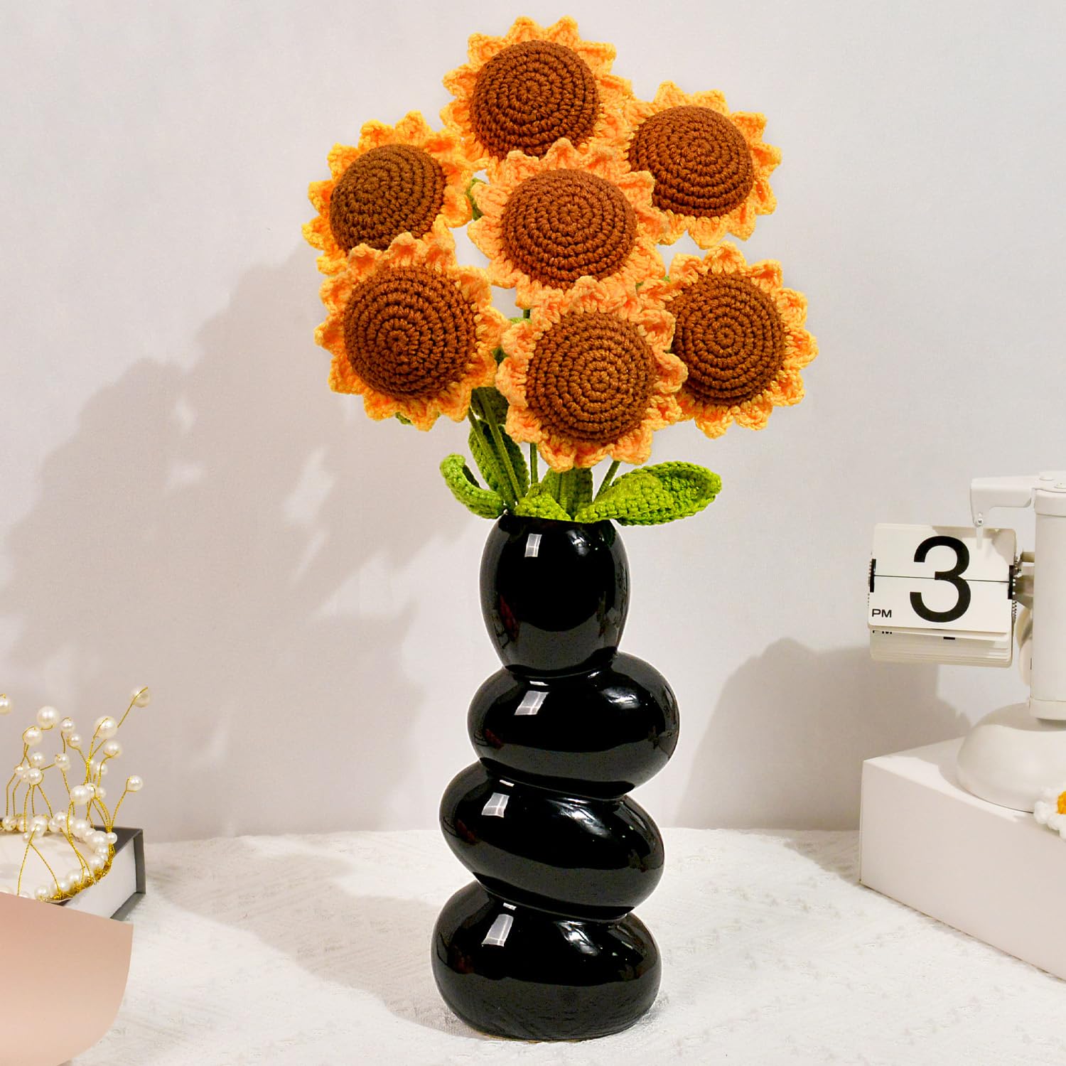 7 Pcs Crochet Sunflower, Diy Knitted Sunflower Bouquet, Sunflower Crochet For Mother'S Day, Birthday Gift, Home Wedding Party Office Table Centerpieces