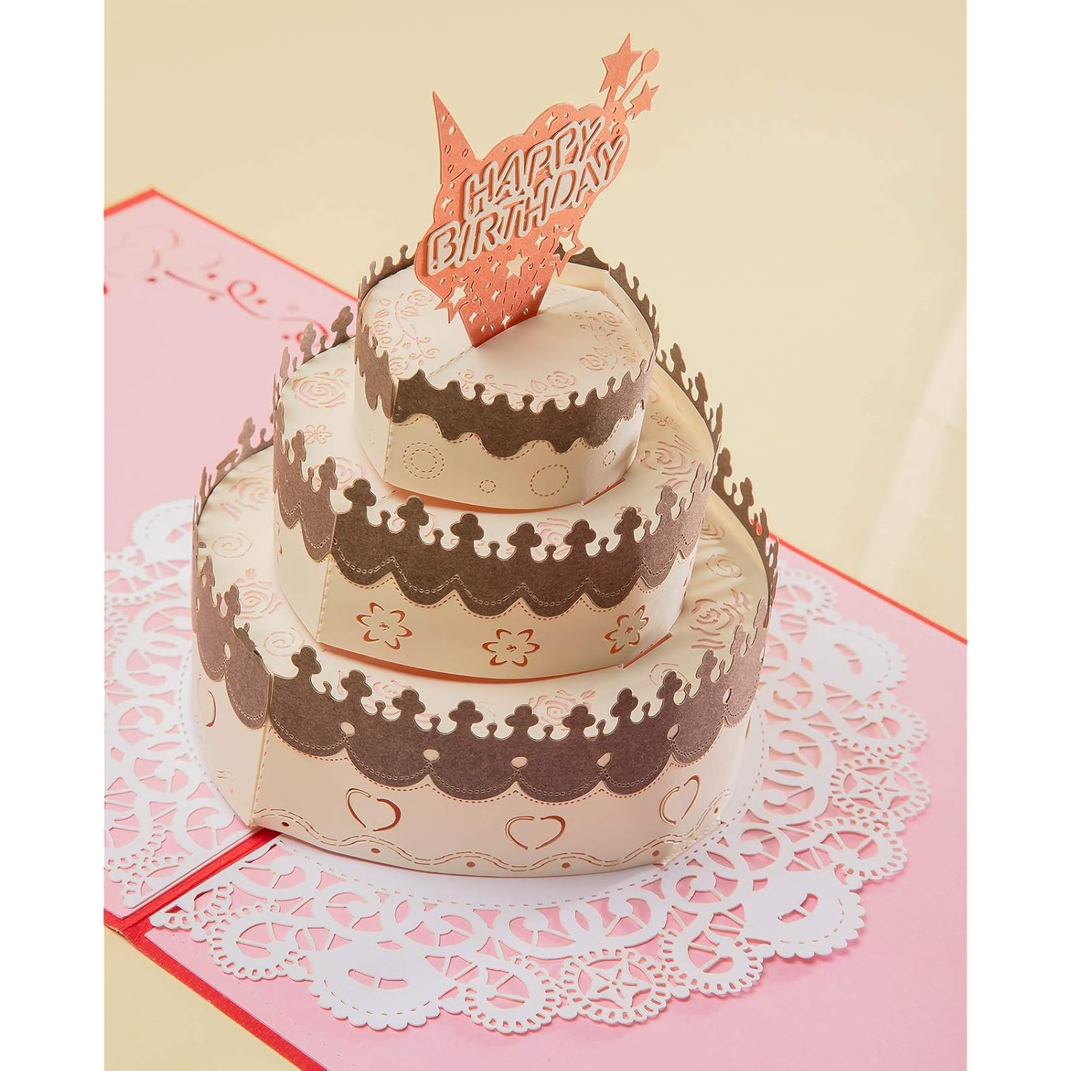 AIT Pop Up Greeting Cards for Birthday, Happy Birthday Thank You Card, Cute Cake 3D Birthday Cards for Women Men, Mom Dad, Wife Husband Daughter, Cake -Red