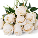 10Pcs Silk Rose Flower Artificial Roses With Long Stems For Diy Wedding Bouquets Centerpieces Bridal Shower Party Home Decor (White)
