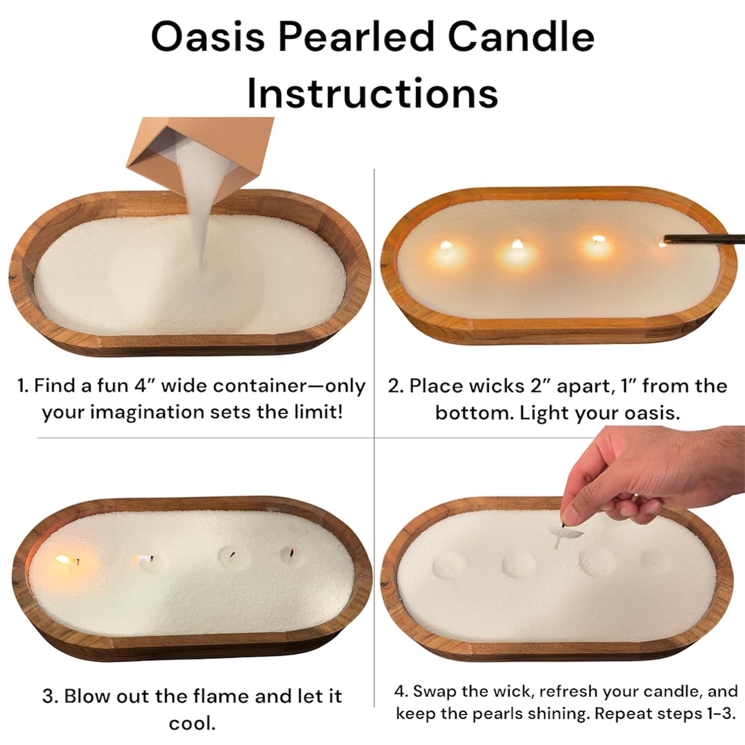 Oasis Pearled Sand Candle - Non-Toxic, Paraffin-Free Healthy Palm Wax (18Oz), Refillable, Scented & Unscented Luxury Candle Sand With 30 Wicks, Up To 120 Hours Burn Time (Unscented)
