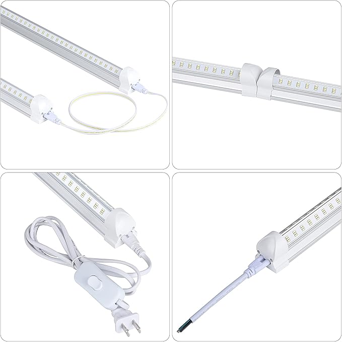 10 Pack 8FT LED Shop Light Fixtures 100W 15500LM 6500K V Shape 270 Degree Garage Warehouse Lights