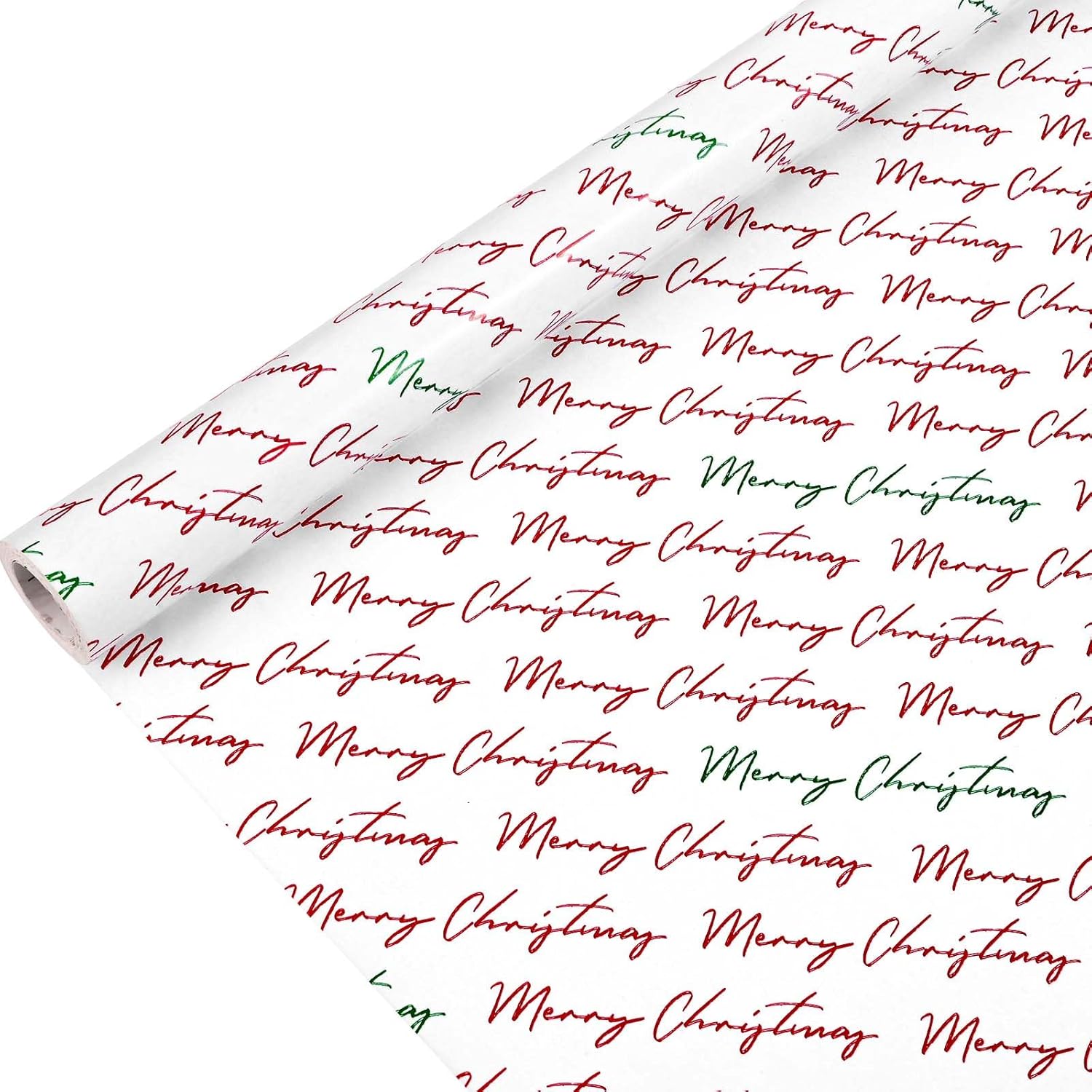 1Roll Christmas Wrapping Paper Red Green Merry Christmas Words Printed Gift Wrap Paper For Birthday Party Baby Shower Chrisrtmas Party Diy Craft Supplies, 17 Inch × 32.8 Ft