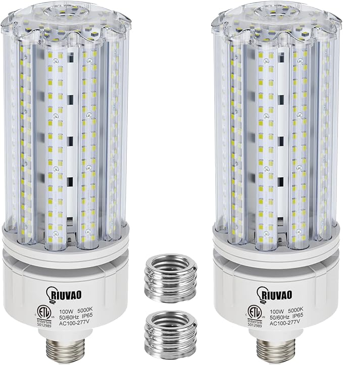 2 Pack 100W LED Corn Light Bulbs E26 E39 Base 5000K Daylight 15000 Lumens 1000W Equivalent Waterproof