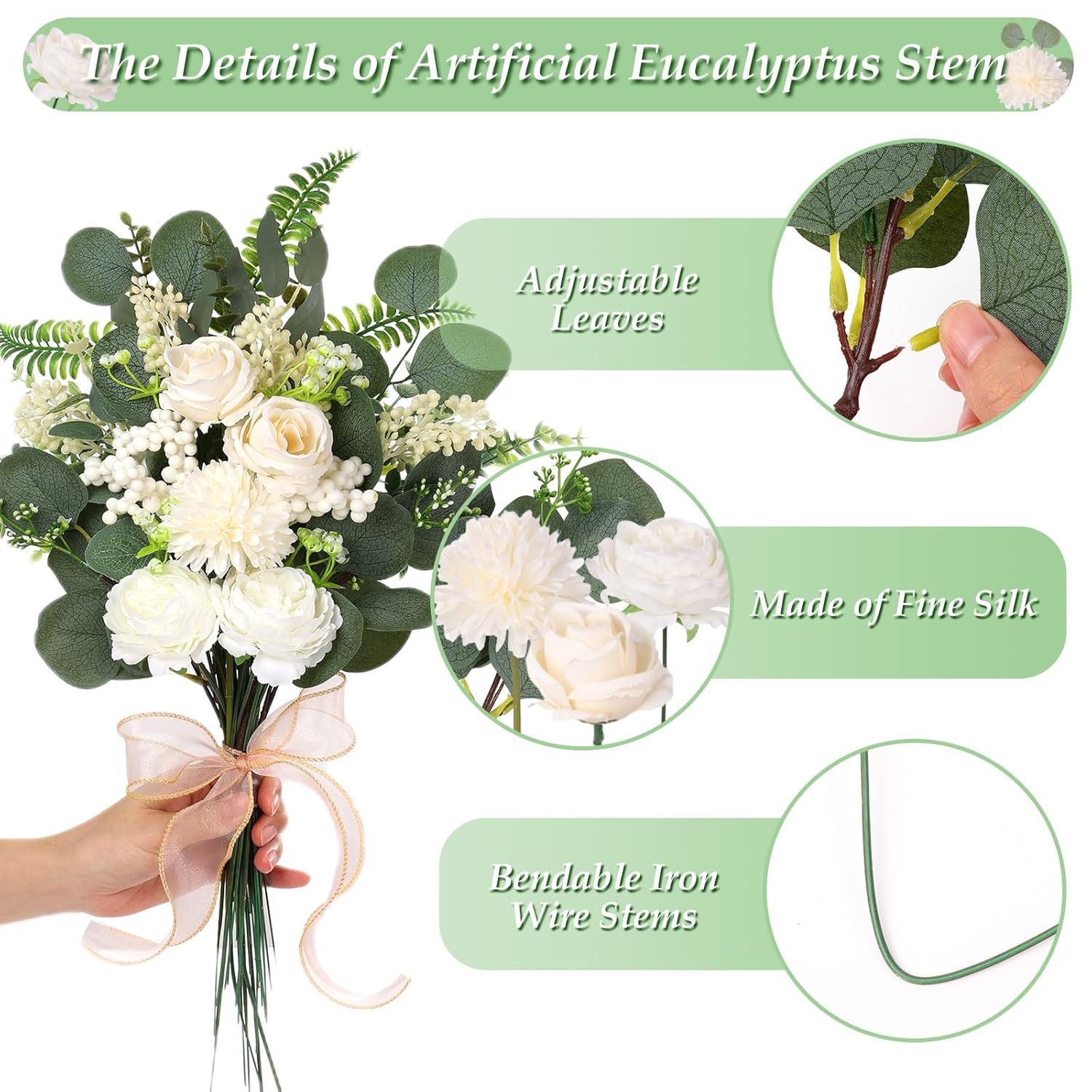 120Pcs 15 Kinds Artificial Eucalyptus Stems Mixed Faux Eucalyptus Stems Leaves And Flowers Bulk Silver Dollar Eucalyptus Stems For Floral Arrangements Wedding Home Vase Bouquet Greenery Decoration