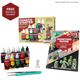 Warpaints Fanatic: Starter Set Combo, 11 Paints: 7 Acrylic Colours, 2 Metallics, 1 Wash, 2 Brushes & 1 Free Miniature Figure, For Models And Miniature Painting