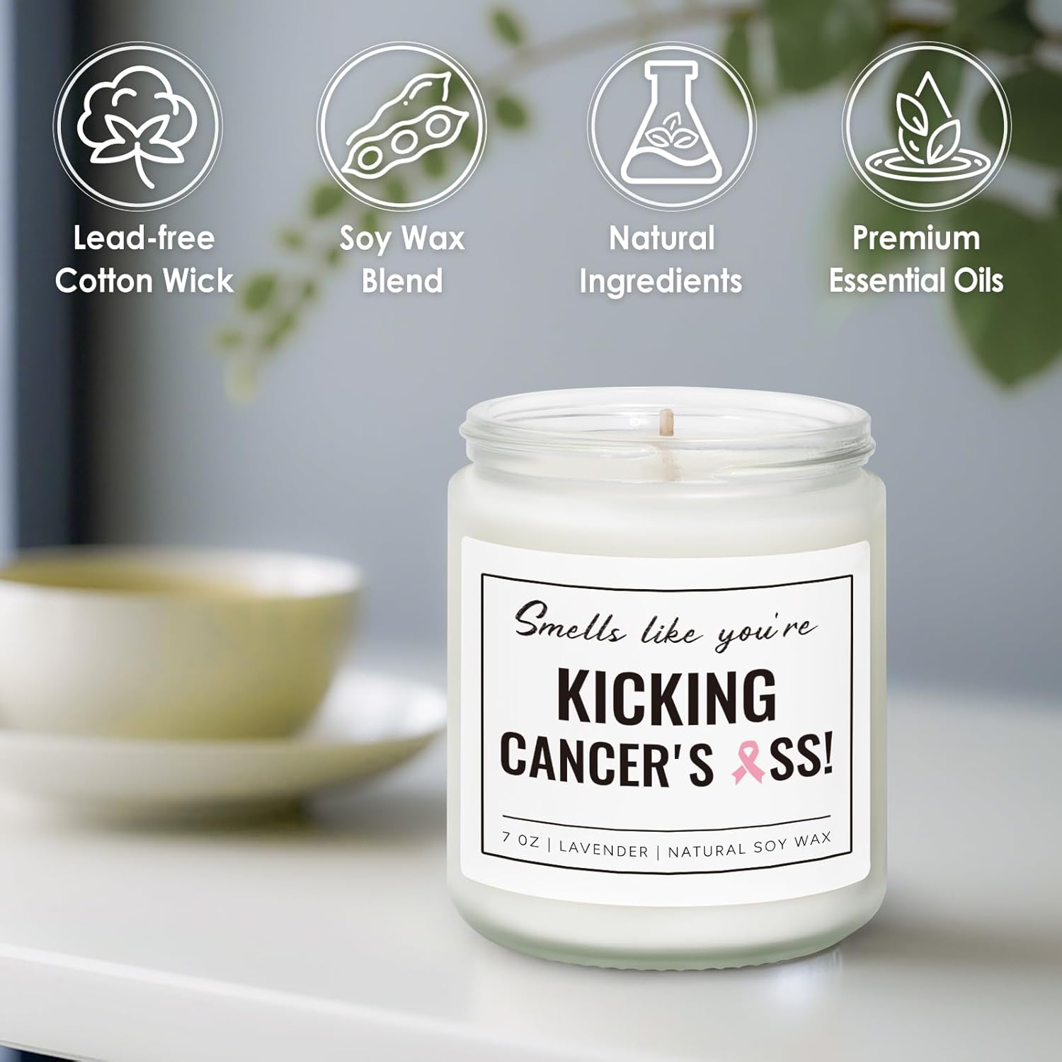 Breast Cancer Gifts For Women, Cancer Care Gifts For Women, Get Well Soon, Chemotherapy Must Haves, Surgery Recovery Presents For Women Men,Soy Wax Handmade Scented Candle (7Oz)