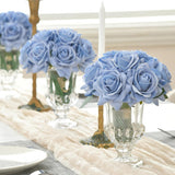 Velvet Roses In Crystal Glass Vase, Artificial Flowers With Vase, Silk Flower Arrangements For Home, Wedding, And Office Décor Table Arrangement Centerpiece, Baby Blue