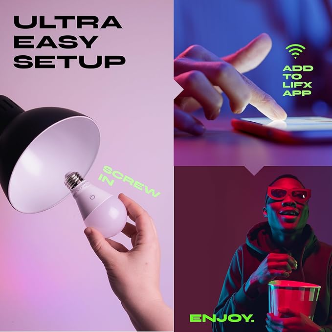 A19 Smart Light Bulbs 2 Pack RGBW Color Changing 800LM Matter Compatible Alexa Google HomeKit E26