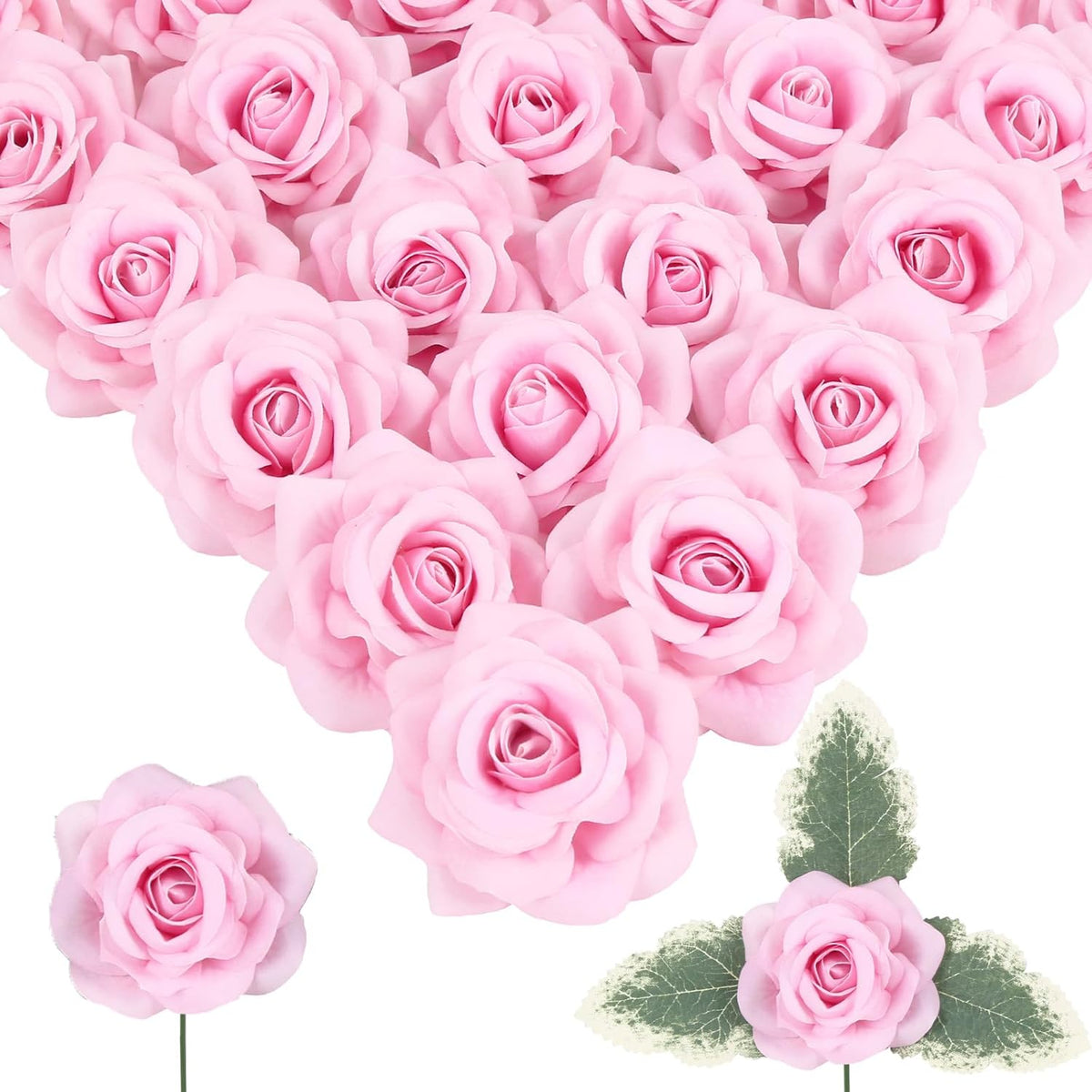 Velvet Rose Artificial Flower 25Pcs Fake Pink Rose Flowers Heads Faux Silk Flowers Heads For Diy Wedding Home Party Baby Shower Decor(Pink)