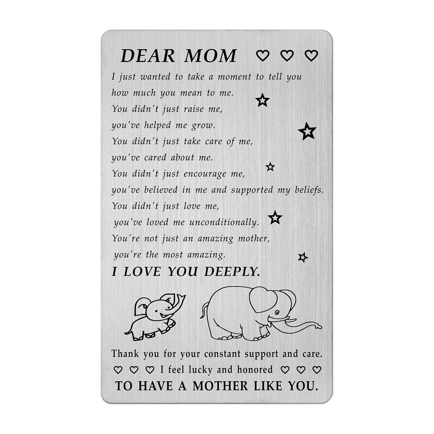 Mothers Day Gifts For Mom - Steel Engraved Gifts For Mom Mothers Day Card From Son Daughter