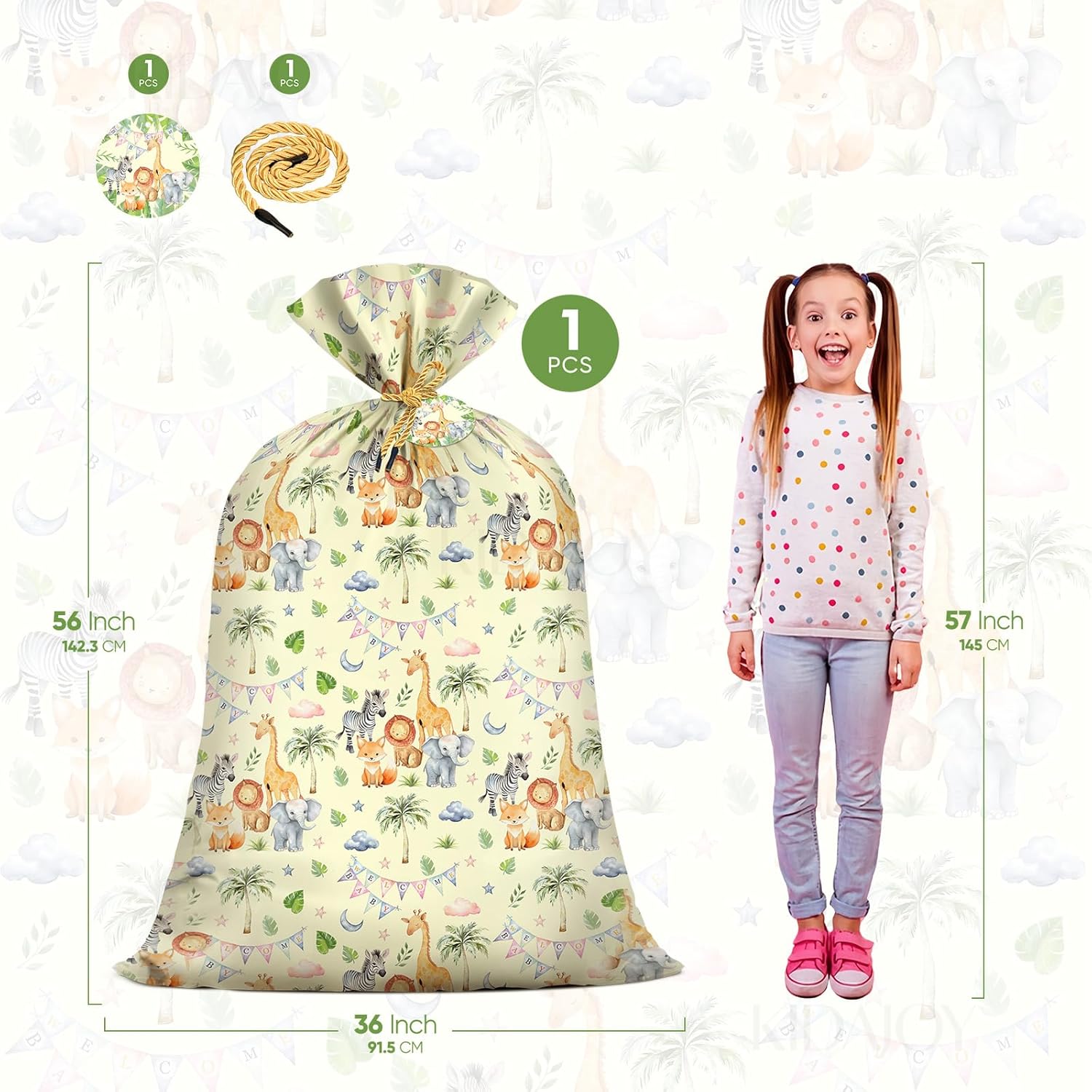 1 Pcs Animal Large Plastic Gift Bags Baby Shower - 56 * 36 Inch Jumbo Gift Bags Animal Design Baby Girls Boys Newborn Parties Forest Yellow