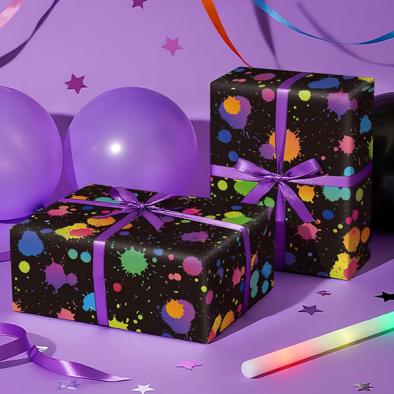 Glow Party Wrapping Paper Roll - Mini Roll - 17 Inch X 16.5 Feet - Bright Neon Wrapping Paper For Glow Party, Black Light, Birthday, Baby Shower