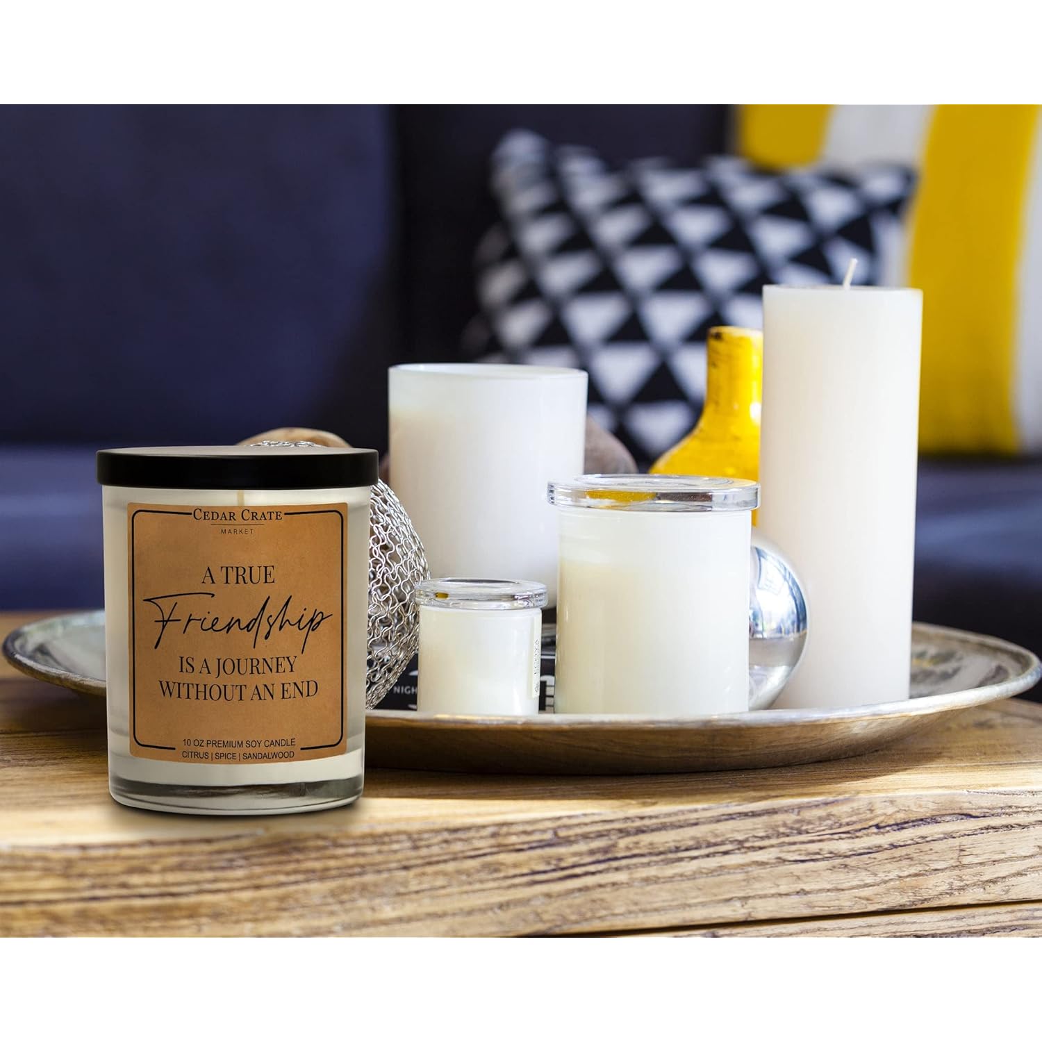 Best Friend Candle Gift - Friendship Is A Journey Without An End - Luxury Birthday Present For Her, Bff, Bestie, Sister, Women, Love You, Unique Scented 100% Soy Wax, Aromatherapy, Handmade In Usa