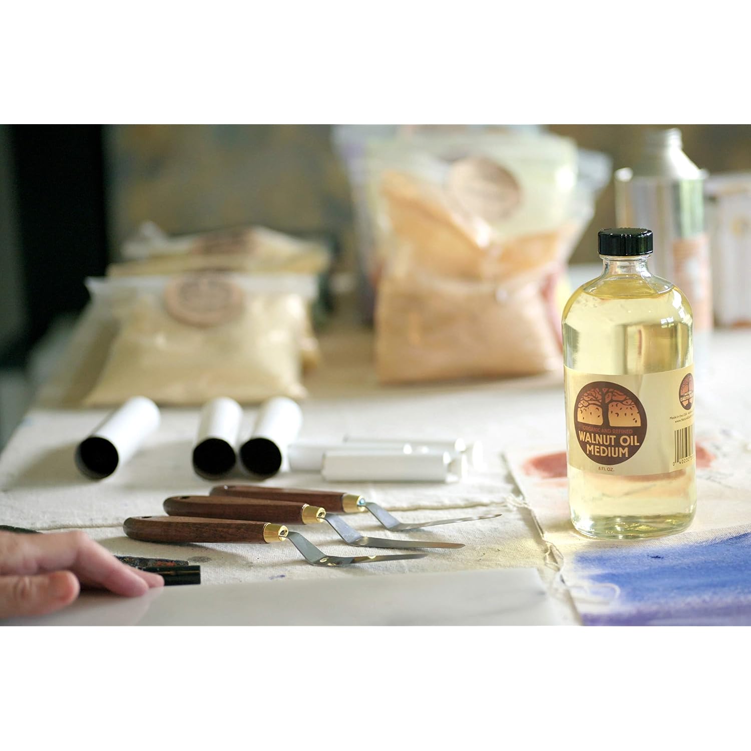 Natural Earth Paints Refined Walnut Oil – 8 Oz. Premium Archival Medium For Oil Painting, Eco-Friendly, Non-Yellowing Binder For Smooth, Rich Paint Mixing, Ideal For Artists & Fine Art