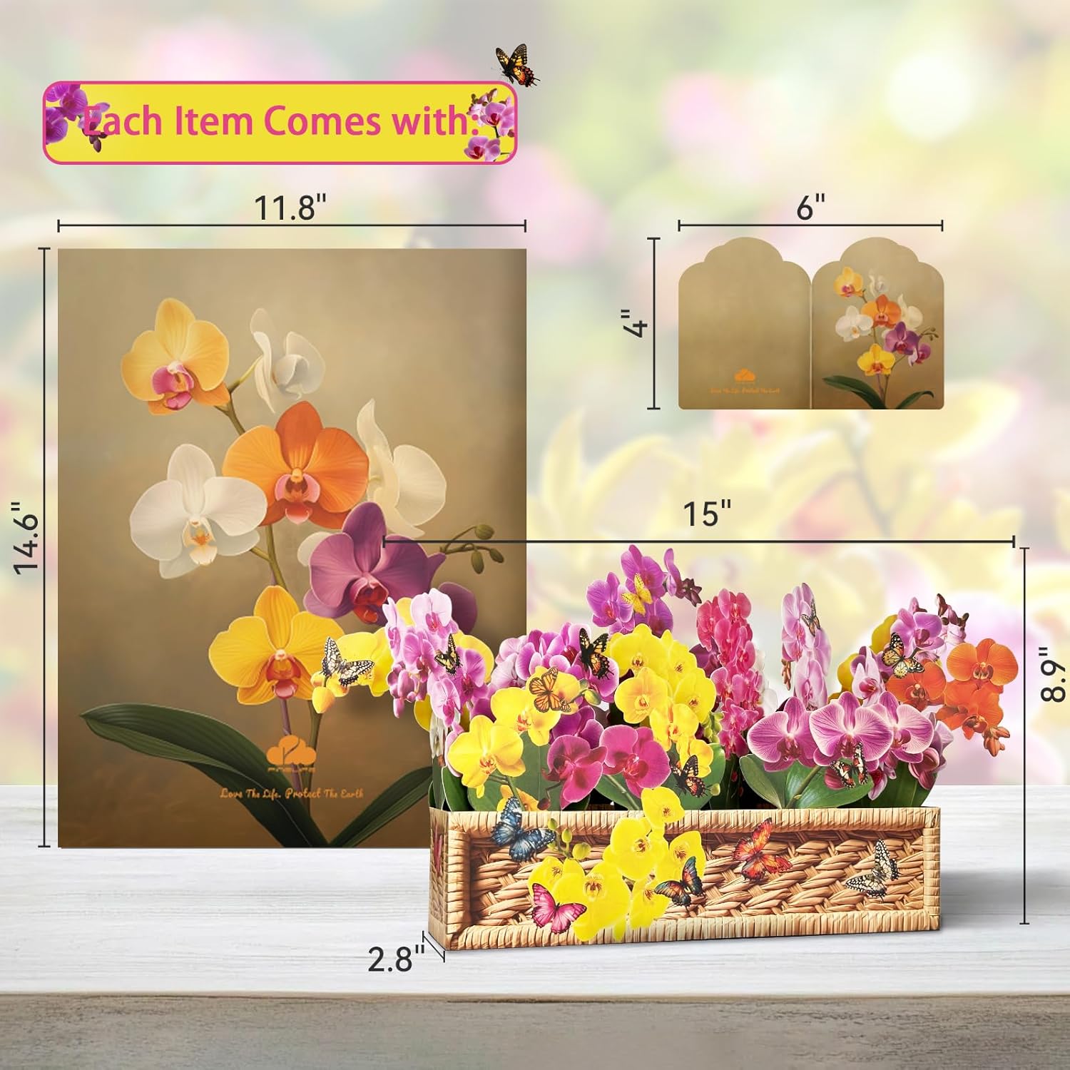 Pop Up Card,Orchid Paper Flower Bouquet For Birthday, Holidays, Encouragement,Get Well Gift With Note Card & Envelope (Phalaenopsis Garden)