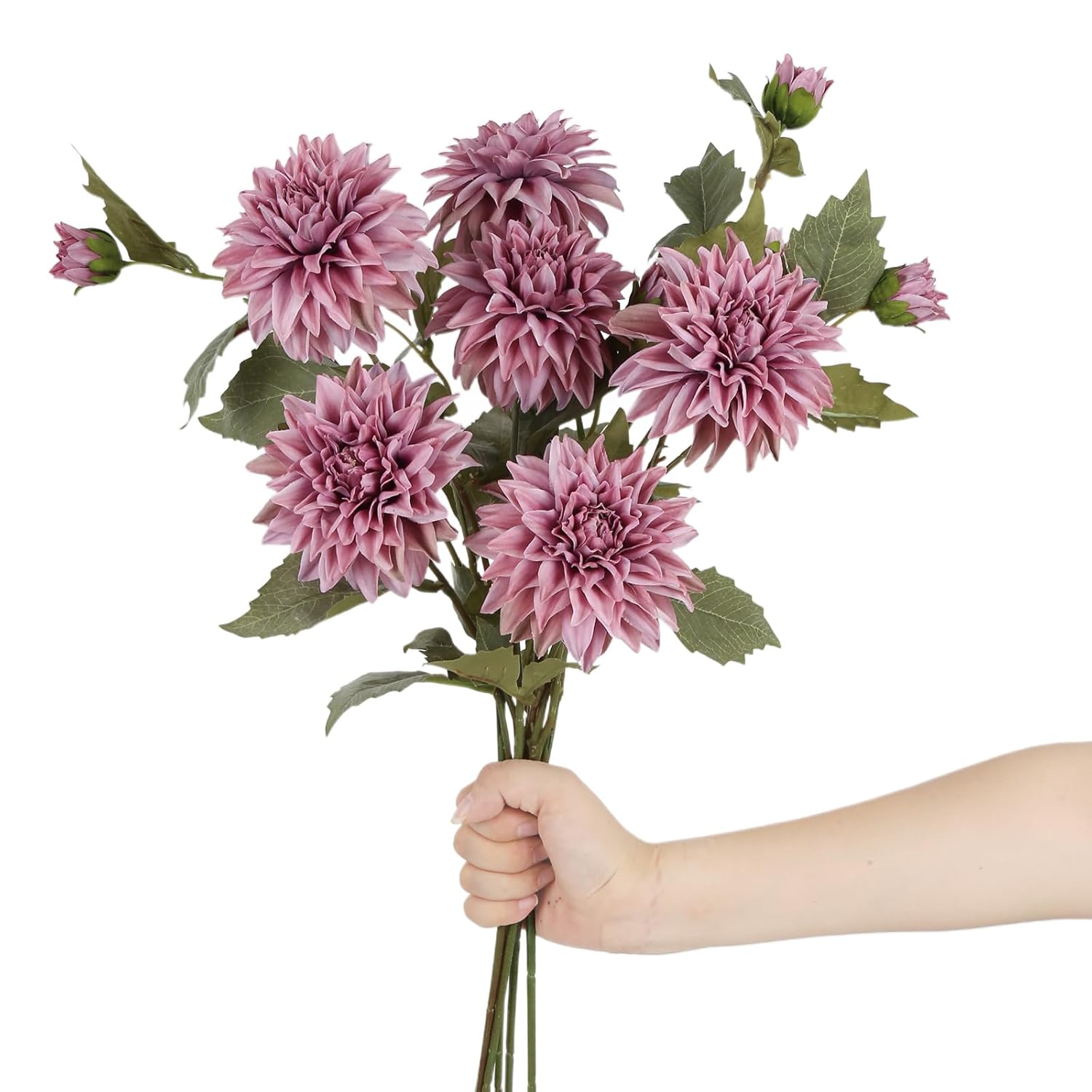 6Pcs Dahlia Artificial Flowers Pink Fake Silk Flowers 25.5'' Faux Dahlia Flowers With Long Stems For Diy Wedding Party Centerpieces Decor Home Table Centerpieces Decoration (Pink)