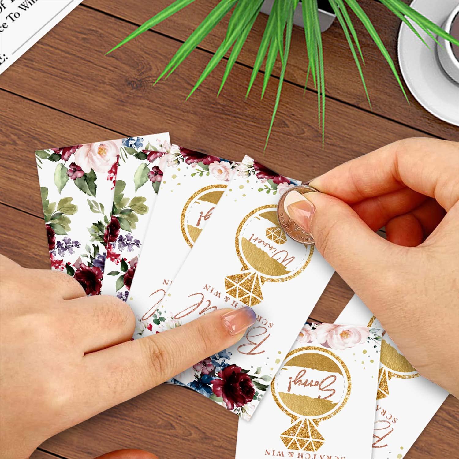 50 Pack Bridal Shower Scratch Off Game?Rose Wine Red Flowers Bridal Lottery Card, Country Wedding, Bridal Shower, Bridal Lottery Tickets, Wedding Shower Ideas (Diamond Ring Watercolor Plants)