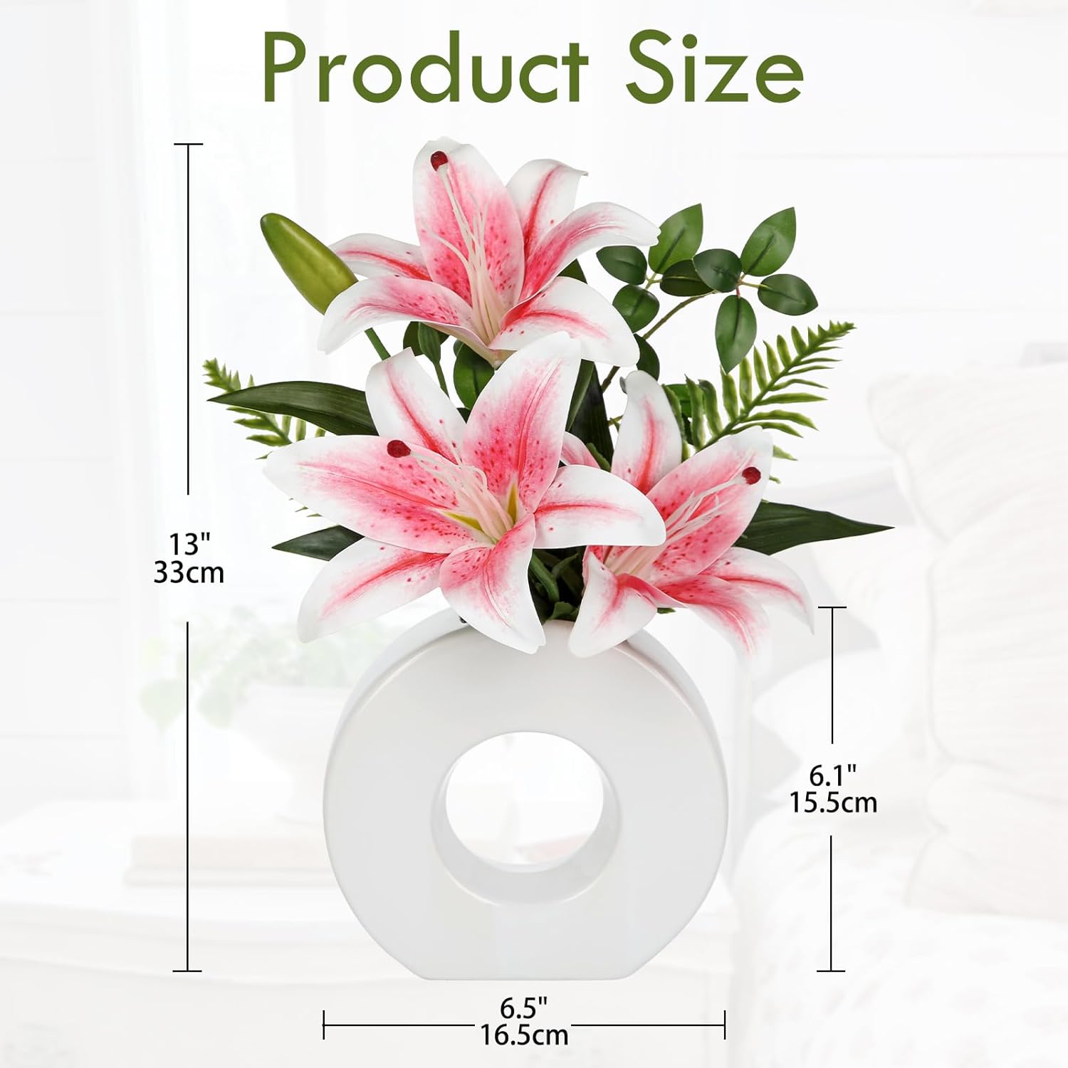 Artificial Flowers In Vase 13" Realistic Fake Lilies Flowers With 3 Heads Full Bloom Tiger Lily Floral Arrangement Pink Faux Flowers For Vase Table Centerpieces Home Wedding Bathroom Office Decor