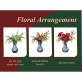Artificial Flowers, Winter Flowers Artificial - Roses Bouquet With Berry And Pine Stems, 11 Pcs Faux Flowers & Plants For Indoor Decoration, Artificial Flowers Bouquet For Holiday, 12 Inch