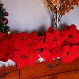 8 Pack Bulk Christmas Artificial Poinsettia Flowers Stem Bouquets Outdoors With 40Pcs 8.2 Inch Red Poinsettia Flowers Heads For Christmas Tree, Xmas Garland, Vase, Window Box, Porch Decorations