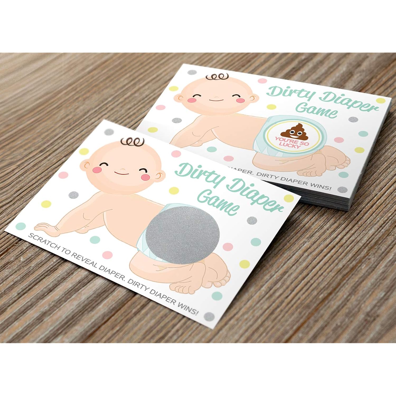 Baby Shower Game – Dirty Diaper Scratch Off Raffle, Boy Or Girl, 30 Cards And Stickers