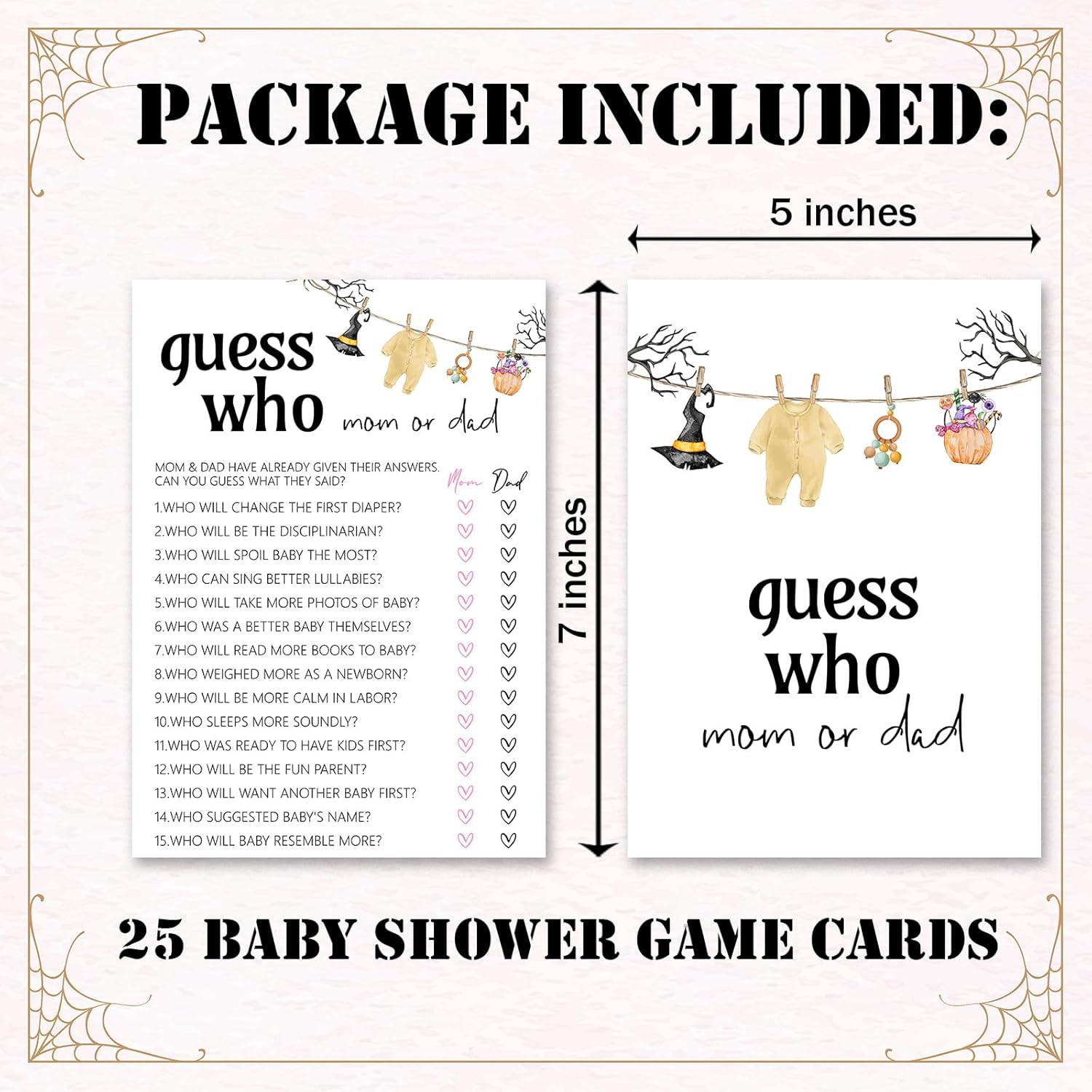 Hilarious Baby Shower Games, 25 Sets Halloween Guess Who Mom Or Dad Game Cards, Little Boo Gender Reveal Baby Announcement Party Decorations Supplies - B01
