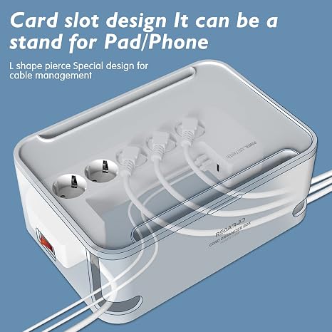 Power Strip with Cable Management Box 8 Outlets 3 USB Ports 6.6FT Extension Cord White