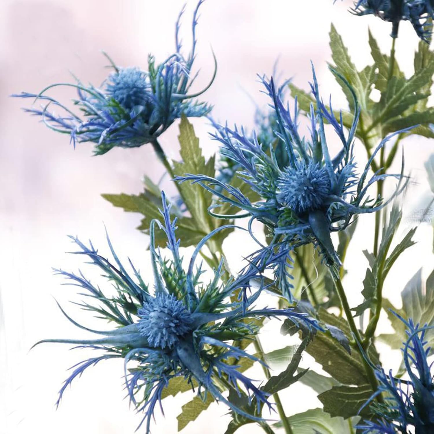 5 Pack Silk Artificial Thistle Flowers Eryngiums Faux Plants For Garden Wedding Prom Party Bouquet Floral Arrangement (Blue)