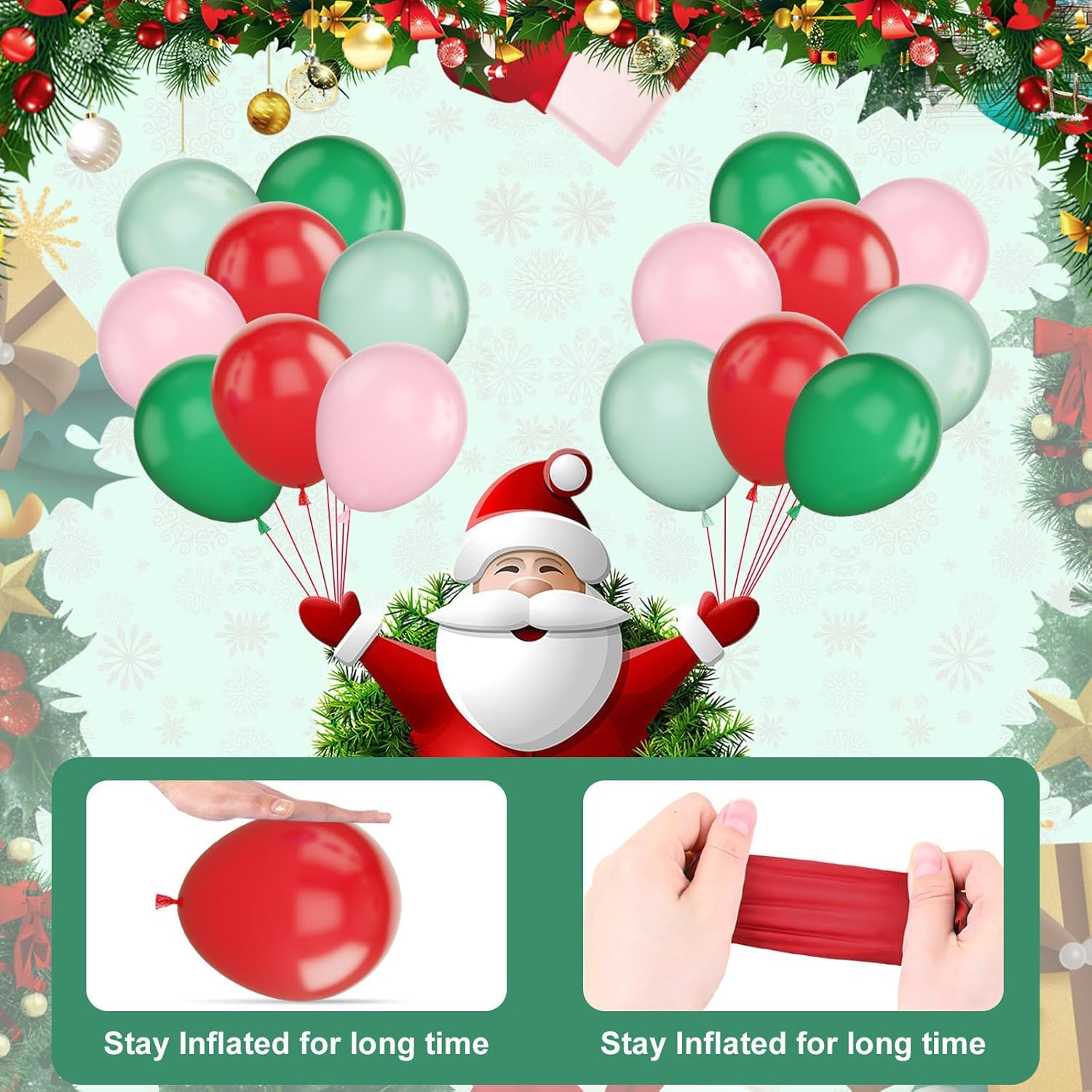 Christmas Balloon Arch, Pink Green Christmas Balloons, Green Pink Red Christmas Balloon Garland Kit, Pink Green Christmas Party Balloons With Christmas Cane Candy Gingerbread Man Foil Balloons