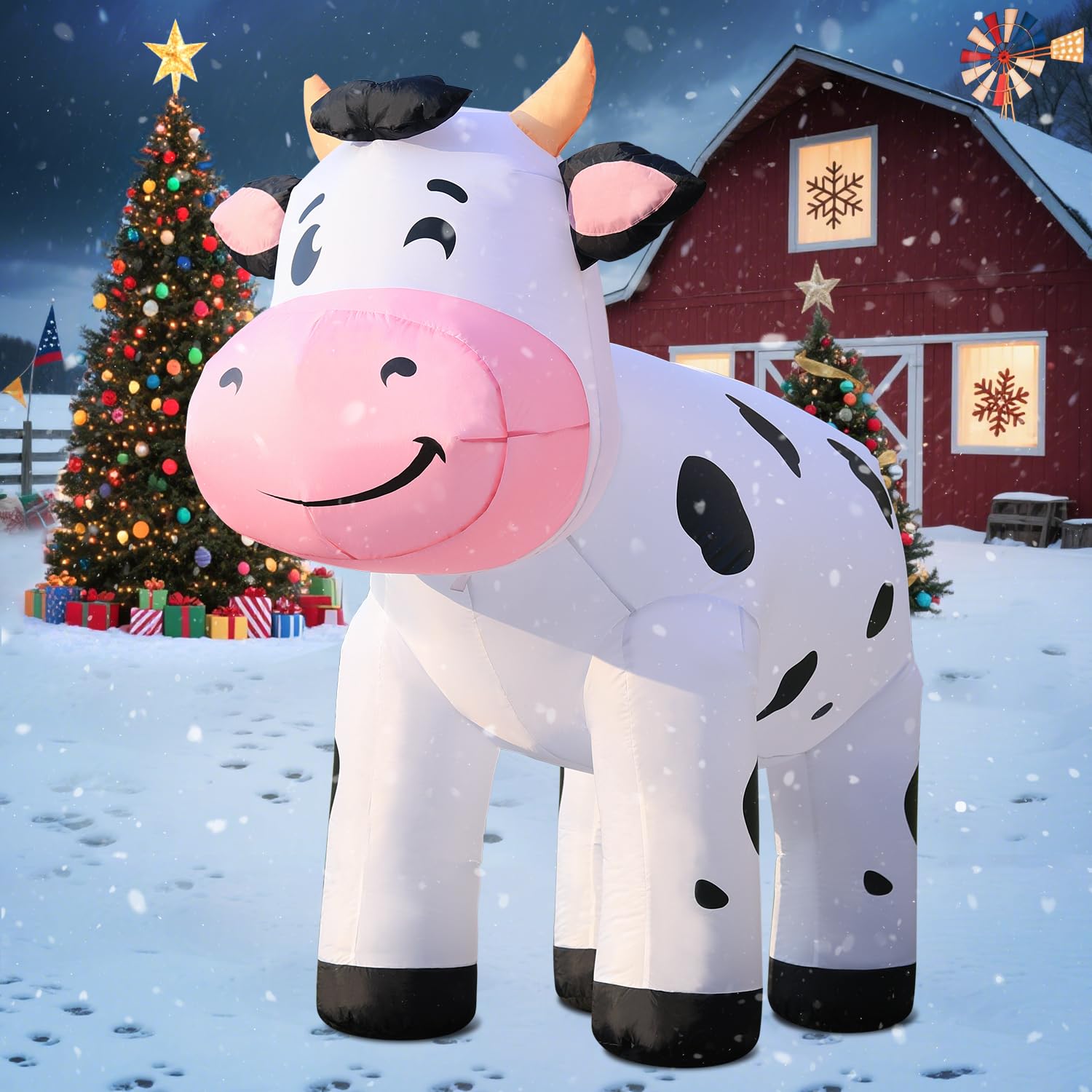 6.5Ft Cow Inflatables Christmas Spring, Farm Ranch Blow Up Animals Cute Dairy Cattle, Decorations Outdoor Yard Built-In