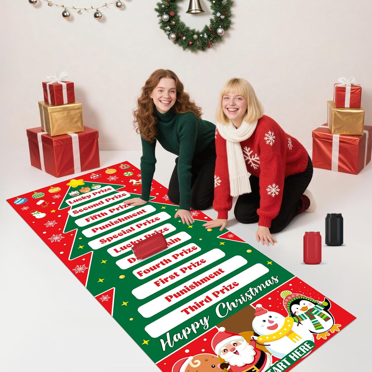 Christmas Can Rolling Game Props Christmas Party Games Roll The Can Challenge Raffle Set For Adults Family Gatherings Birthday Party Supplies Activities Gifts Indoor Outdoor Xmas Holiday Prizes