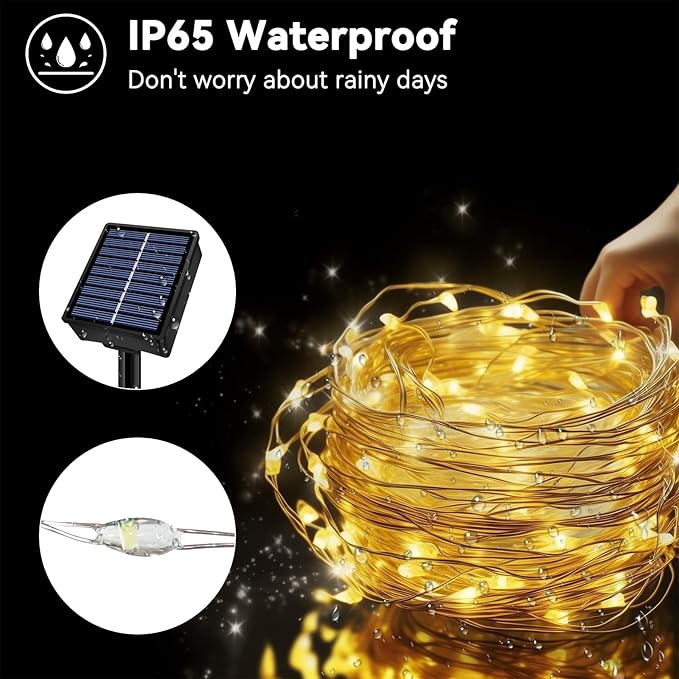 2 Pack 66FT Solar String Lights Outdoor 200 LED Twinkle Fairy Lights Waterproof