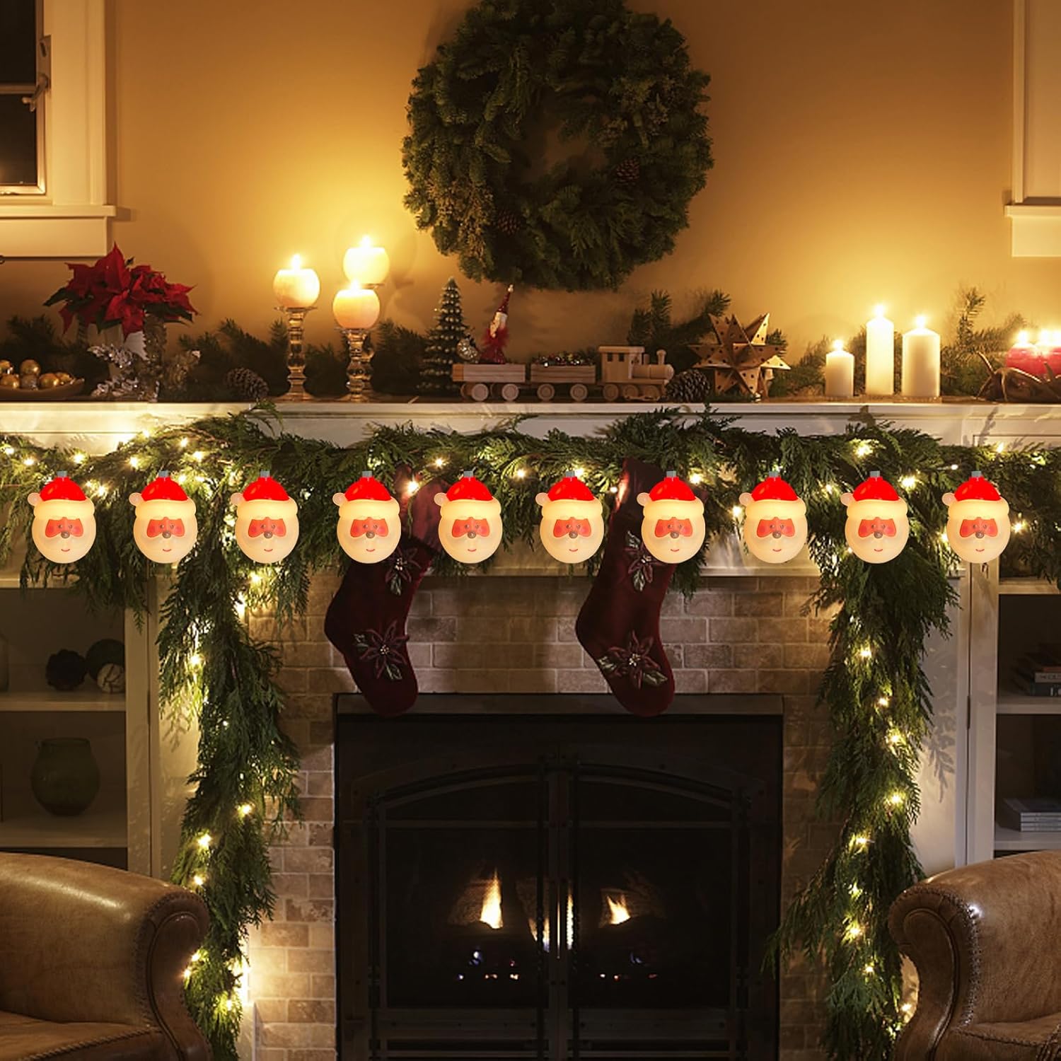 Christmas Santa Claus String Lights, 8.5Ft Christmas Decorations String Lights With 10 Santa Claus, Plug In Waterproof N